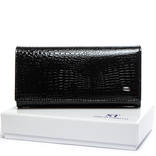 Лаковий жіночий чорний гаманець SERGIO TORRETTI W501 black