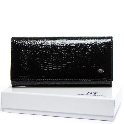 Жіночий лаковий чорний гаманець SERGIO TORRETTI W501-2 black
