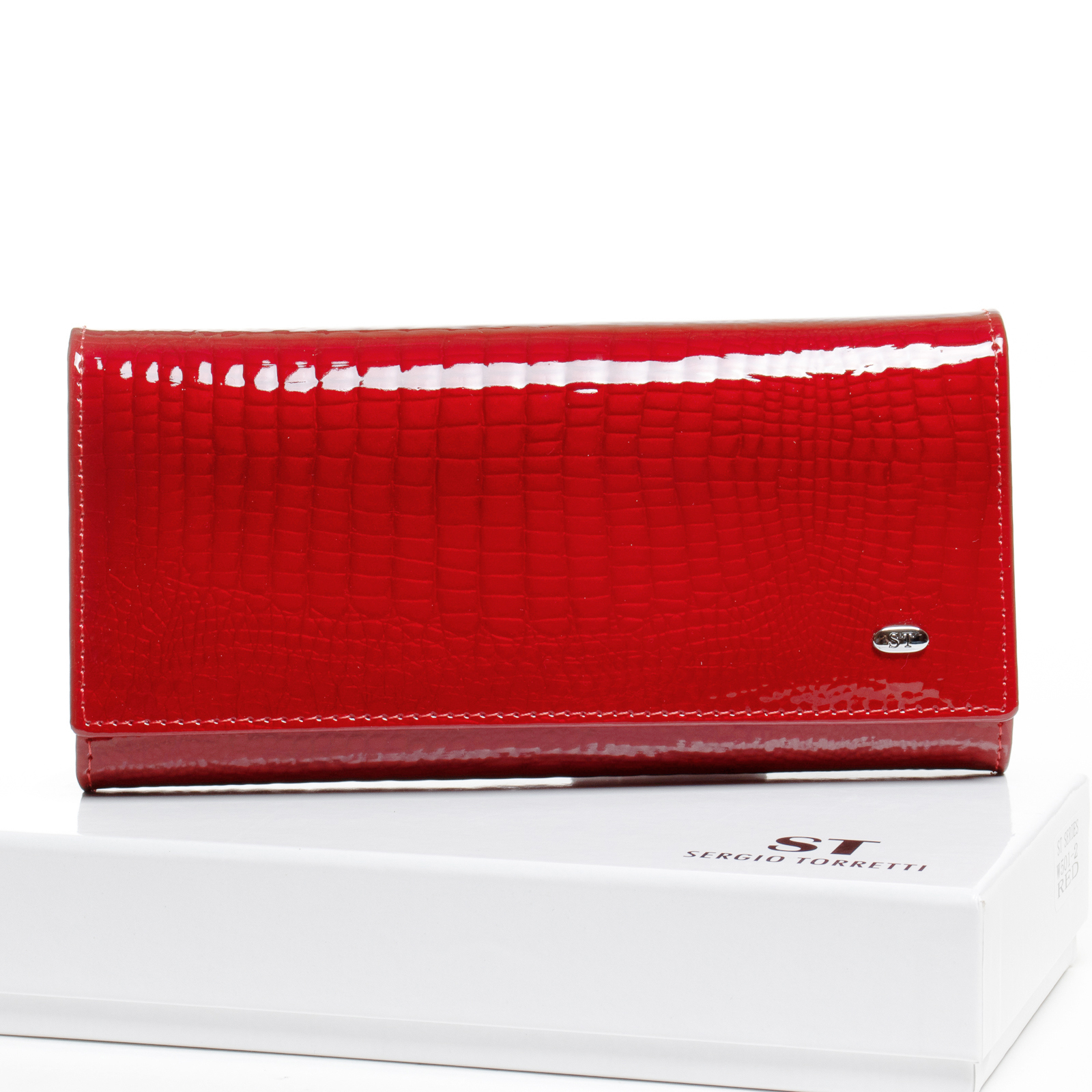 Красный женский кошелек лаковая кожа SERGIO TORRETTI W501-2 red