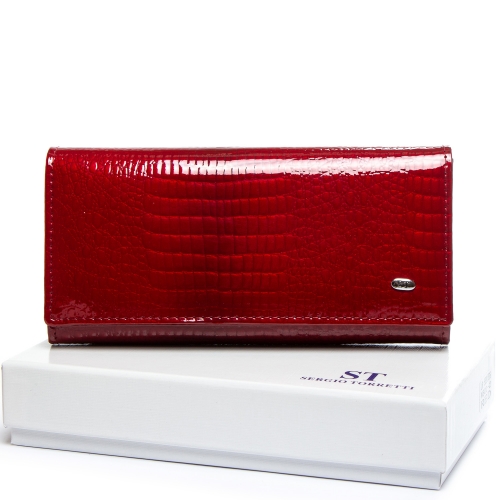 Красный женский кошелек лаковая кожа SERGIO TORRETTI W501-2 red