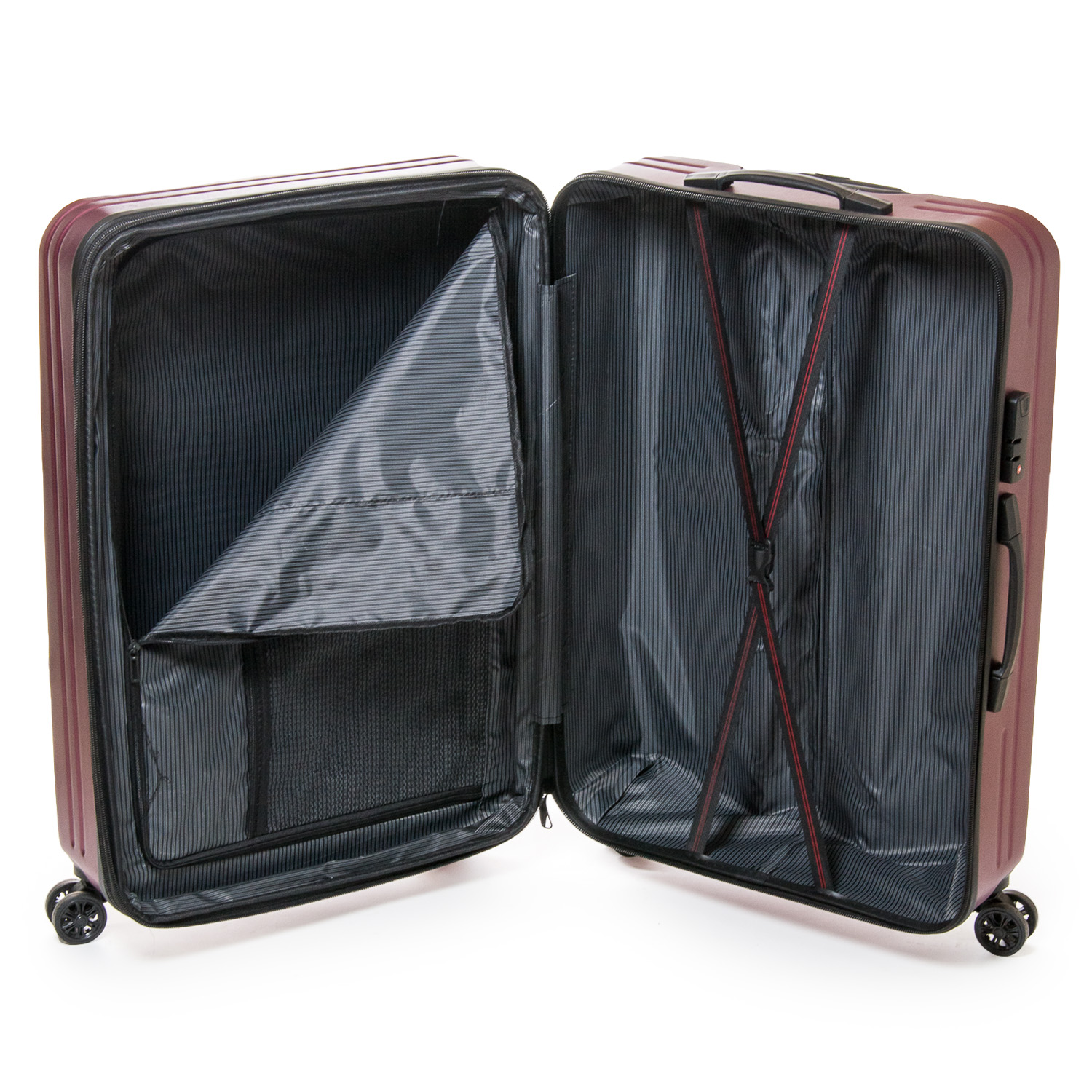 Комплект 3 в 1 бордовый дорожный пластиковый чемодан 804 red