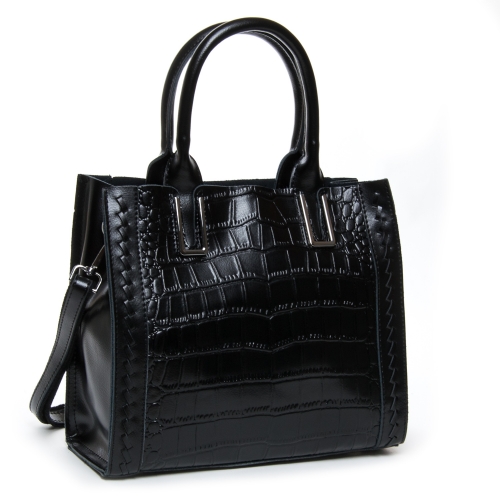 Элегантная черная сумка из плотной натуральной кожи с ручками ALEX RAI 43-1549 black