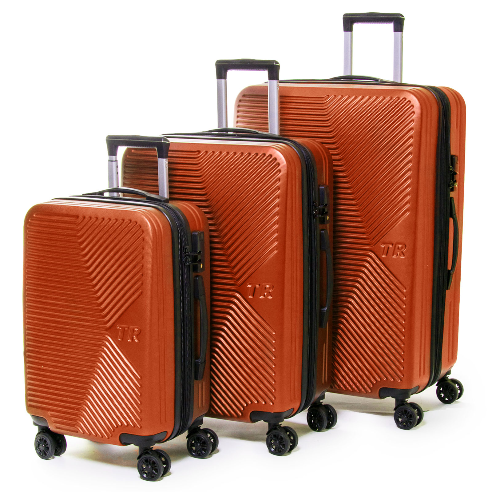 Дорожный оранжевый пластиковый чемодан комплект 3 в 1 804 orange