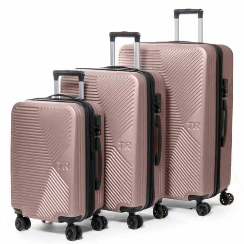 Пластиковый большой дорожный розовый чемодан 3 в 1 804 pink