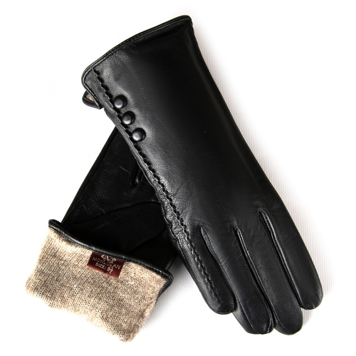 Перчатка Женская кожа F1-5090 black шерсть