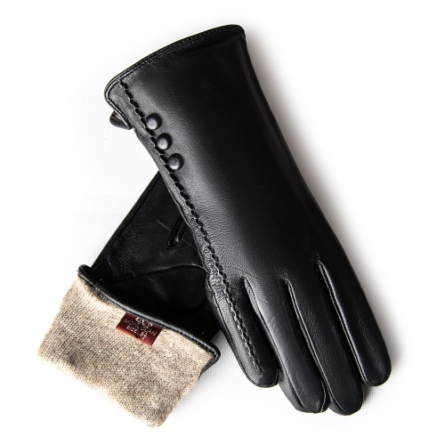 Перчатка Женская кожа F1-5128 black шерсть