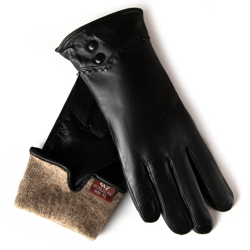 Перчатка Женская кожа F1-5327 black шерсть
