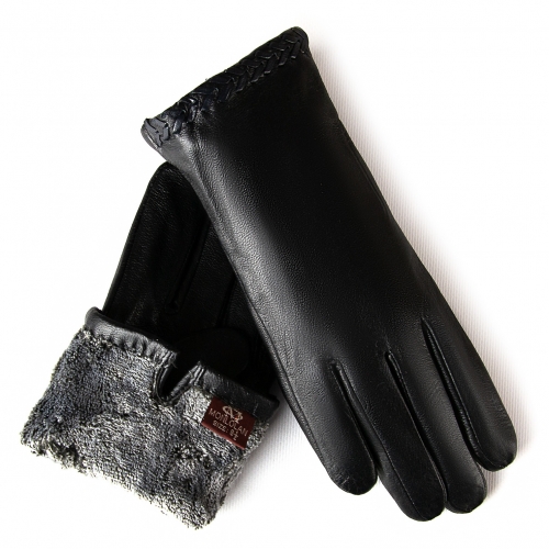 Перчатка Женская кожа F2-5468 black махра