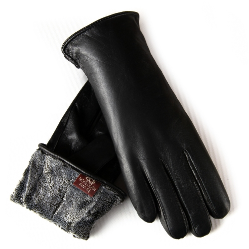 Перчатка Женская кожа F2-5002 black махра