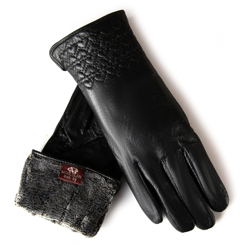 Перчатка Женская кожа F2-5807 black махра