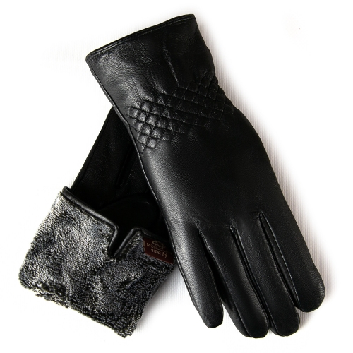 Перчатка Женская кожа F2-5603 black махра