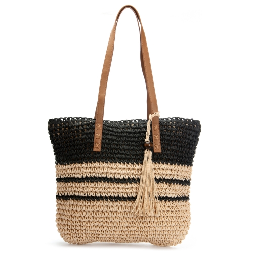 Жіноча плетена сумка PODIUM 0006 black beige